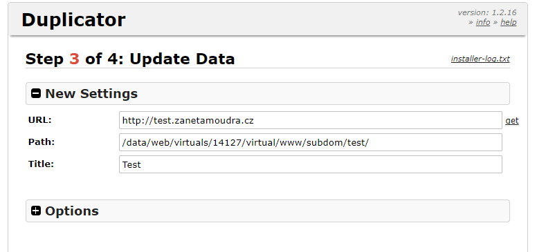 Duplicator instalace 3